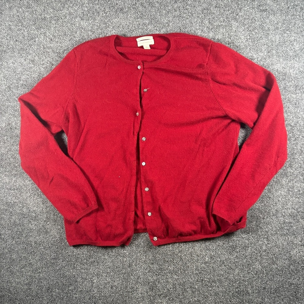Charter Club Cardigan Sweater Womens XL Red Cashmere Button Front Balloon Sleeve